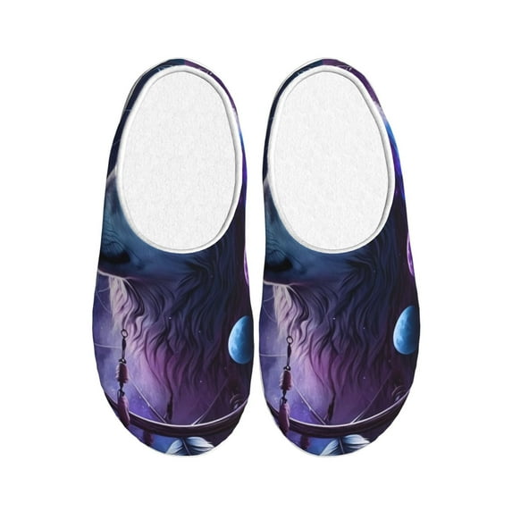 KLL Feathered Wolf Pattern Adult Unisex Cozy Slippers,Fuzzy Slip-on Slippers TPR Sole Slippers Comfort Plush Home Footwear for Indoor & Outdoor-46/47