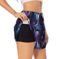 thumbnail image 1 of KLL Feathered Wolf Pattern Shorts Women,Athletic Shorts High Waisted Running Shorts Pocket Sporty Short Gym Elastic Workout Shorts-Large, 1 of 7