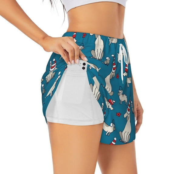 KLL Festive Dachshund Fun Pattern Shorts Women,Athletic Shorts High Waisted Running Shorts Pocket Sporty Short Gym Elastic Workout Shorts-XX-Large