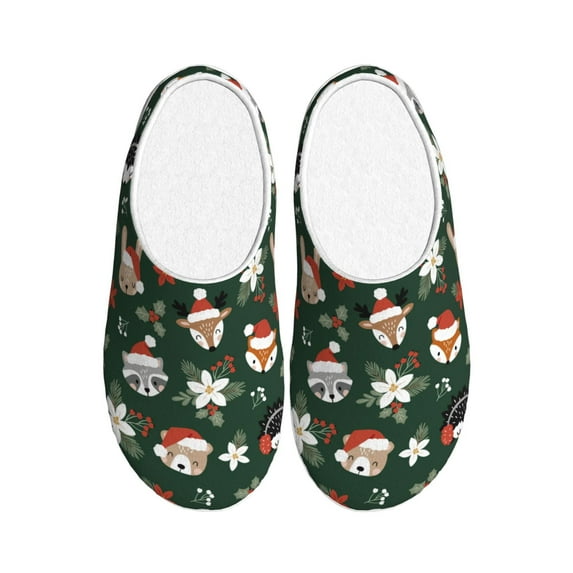 KLL Festive Forest Friends Pattern Adult Unisex Cozy Slippers,Fuzzy Slip-on Slippers TPR Sole Slippers Comfort Plush Home Footwear for Indoor & Outdoor-46/47