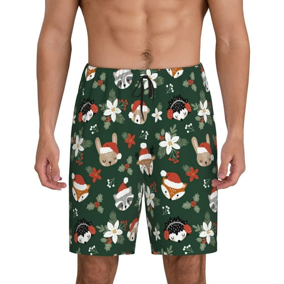 KLL Festive Forest Friends for Men's 1-Pack Shorts,Sleep Pajama Shorts for Men Soft Pj Shorts Men's Pajama Bottoms Sleepwear -4X-Large