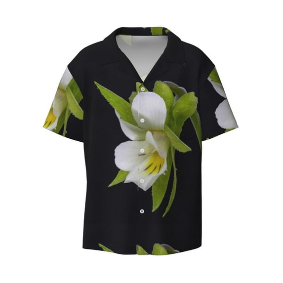 KLL Field Pansy Print Men's Shirt Short Sleeve Button Down Summer Cuba Beach Shirts- 3X-Large