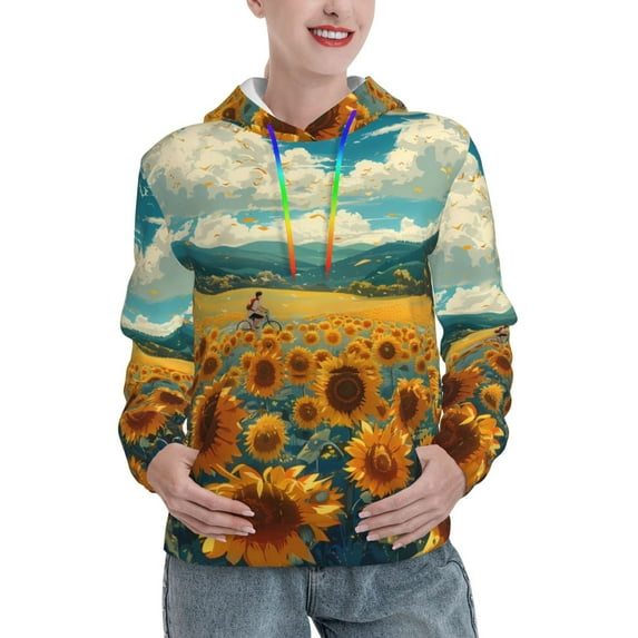 KLL Field Style Bicycle Young Sunflower for Womens Pullover Hoodie with Pocket Hooded Long Sleeve Shirts Sweatshirt for Women-Small