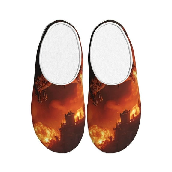 KLL Fiery Dragons Castle Attack Pattern Adult Unisex Cozy Slippers,Fuzzy Slip-on Slippers TPR Sole Slippers Comfort Plush Home Footwear for Indoor & Outdoor-11