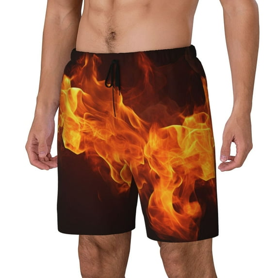 KLL Fiery Orange Flames Energy for Mens Swim Trunks Quick Dry Swim Shorts with Built-in Compression Liner Funny Swimwear Bathing Suits-Large