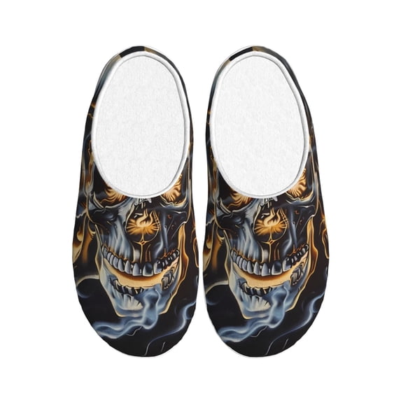 KLL Fiery Skull Trio Pattern Adult Unisex Cozy Slippers,Fuzzy Slip-on Slippers TPR Sole Slippers Comfort Plush Home Footwear for Indoor & Outdoor-39/40