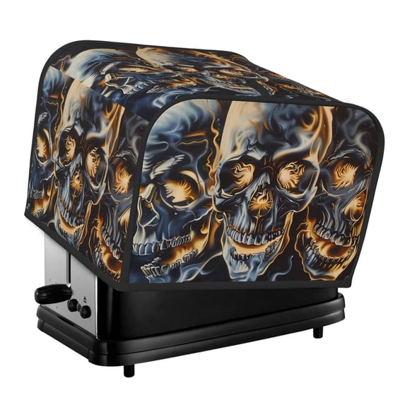 KLL Fiery Skull Trio Print 4 Slice Toaster Dust Covers Kitchen Small Appliance Cover with 2 Pockets,Can hold Jam Spreader Knife & Toaster Tongs (12.4 x 10.6 x 8.2)