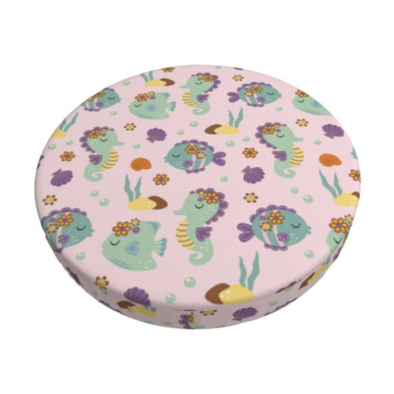 KLL Fish Seahorse Round Bar Chair Cushion Cover 13 inch ,Bar Stool Protector with Elastic, Soft Washable