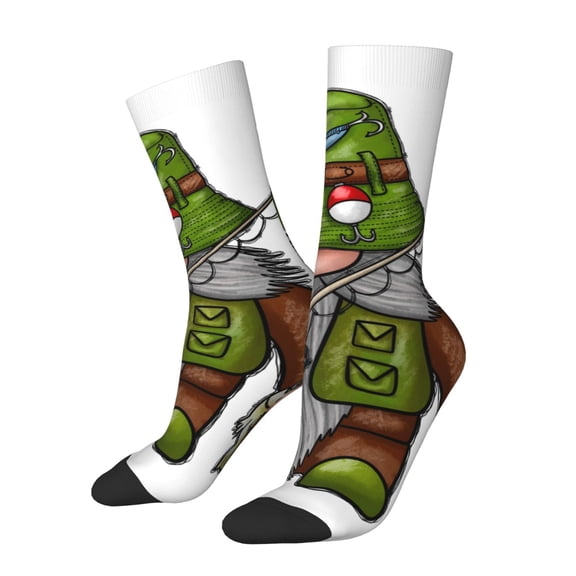 KLL Fishing Gnome Print Cool Socks Men's Women's Crew Socks Funny Crazy Novelty Stockings