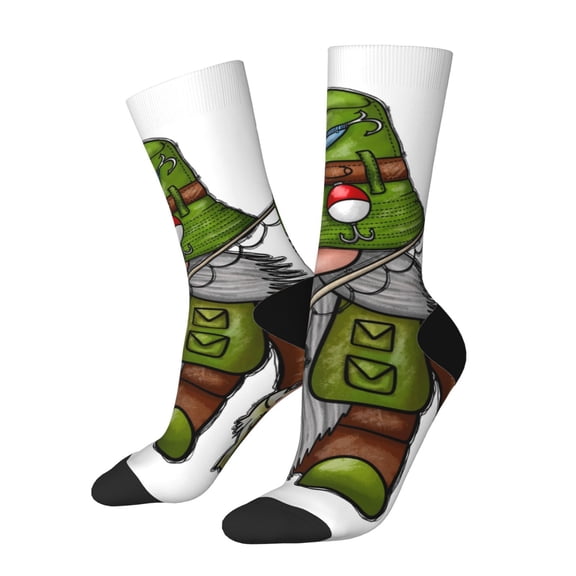 KLL Fishing Gnome Print Cool Socks Men's Women's Crew Socks Funny Crazy Novelty Stockings
