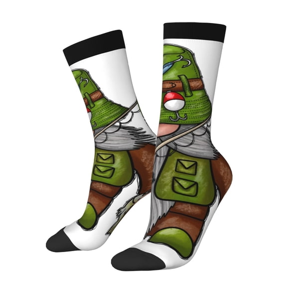 KLL Fishing Gnome Print Cool Socks Men's Women's Crew Socks Funny Crazy Novelty Stockings