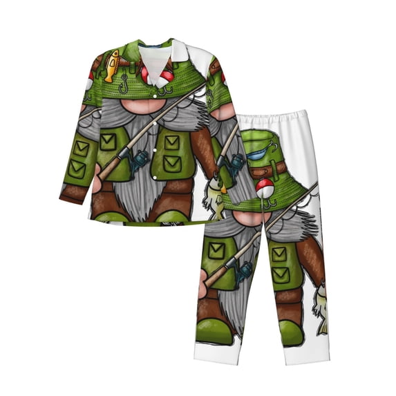 KLL Fishing Gnome Sleepwear Mens Flannel Pajamas,Long Cotton Pj Set