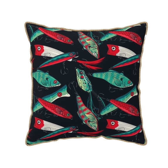 KLL Fishing Lure Decorative Throw Pillow Covers Velvet Soft for Couch Sofa Bedroom Living Room Outdoor (No pillow core)- 20"x20"