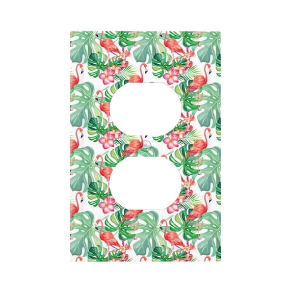 KLL Flamingo And Monstera Pattern Electrical Outlet Covers, 3" x 5" 1 Pack Electric Receptacle Plug Covers for Decorator Receptacle Outlet & Switch-Style S