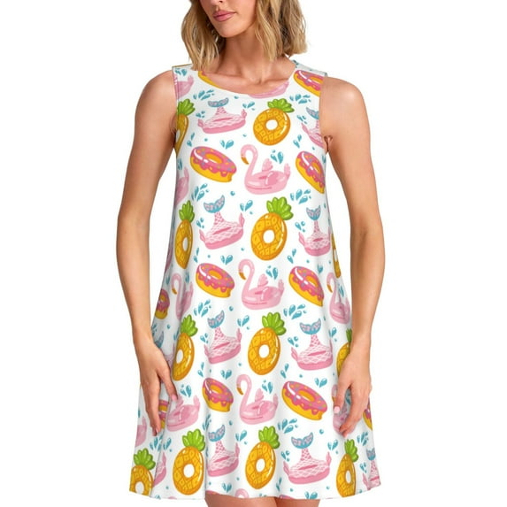 KLL Flamingo And Pineapple Pattern Womens Summer Dresses 2025,Loose Round Neck Sleeveless Sundresses Tank Dresses with Pockets