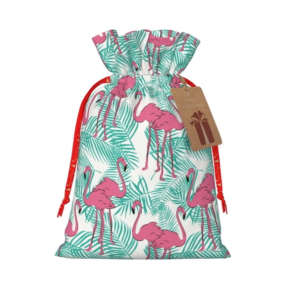 KLL Flamingo for Christmas Gift Bag,Holiday Bags for Gifts Christmas Bags & Drawstring Gift Pouch Reusable Holiday Gift Bags & Party Favor Bags (1 PCS)-Small