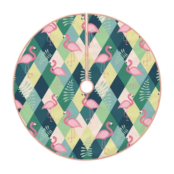 KLL Flamingo Christmas Tree Skirt 48" ,Party Decorations Farmhouse for Christmas Decorations Holiday Party