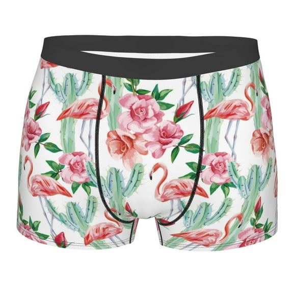 KLL Flamingo Flower Men's Cotton Boxer Briefs Underwear-Small