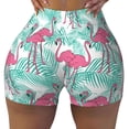 thumbnail image 1 of KLL Flamingo Pattern Workout Shorts for Women Scrunch Short Gym Yoga Running Sport Active Exercise Fitness Shorts, 1 of 8