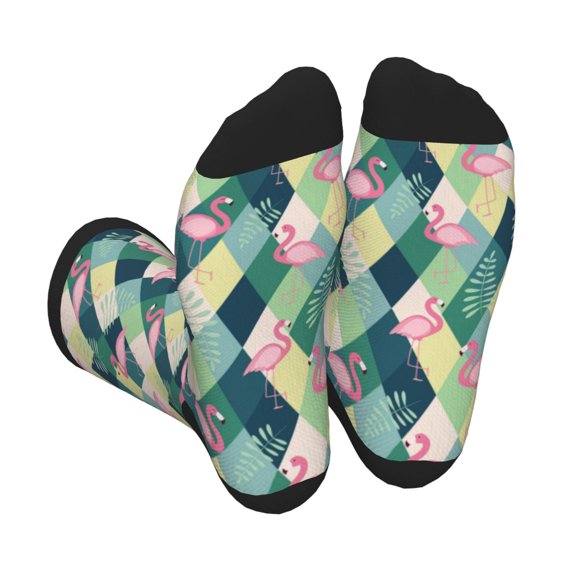 KLL Flamingo Print Cool Socks Men's Women's Crew Socks Funny Crazy Novelty Stockings
