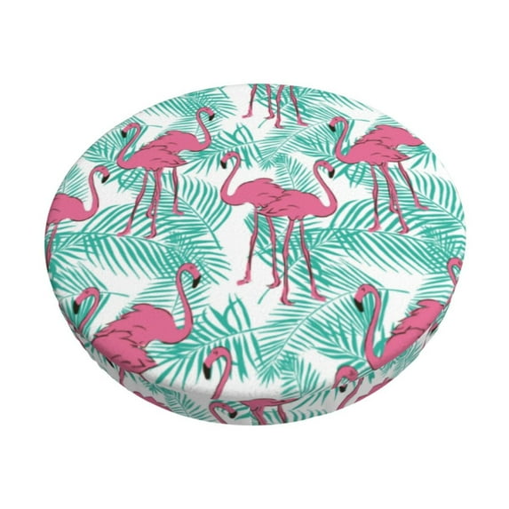KLL Flamingo Round Bar Chair Cushion Cover 14 inch ,Bar Stool Protector with Elastic, Soft Washable