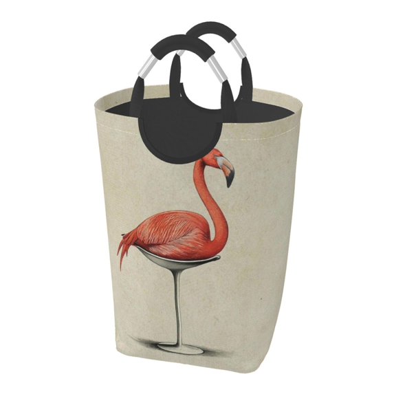 KLL Flamingo Sitting On Chair Laundry Hamper,Large Canvas Fabric Lightweight Storage Basket Toy Organizer Dirty Clothes Collapsible Waterproof