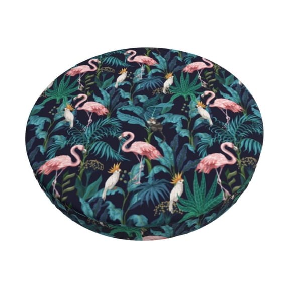 KLL Flamingos And Birds Round Bar Chair Cushion Cover 13 inch ,Bar Stool Protector with Elastic, Soft Washable