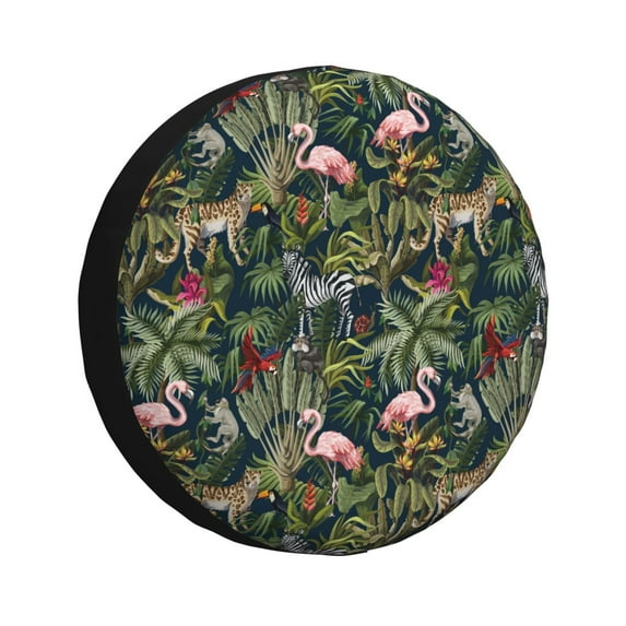 KLL Flamingos And Palm Leaves Pattern 14-17 inch Spare Tire Cover Universal Wheel Protector for Truck SUV Trailer Camping Rv Tire Covers-14 inch