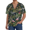 thumbnail image 1 of KLL Flamingos And Palm Leaves Print Men's Shirt Short Sleeve Button Down Summer Cuba Beach Shirts- XX-Large, 1 of 5