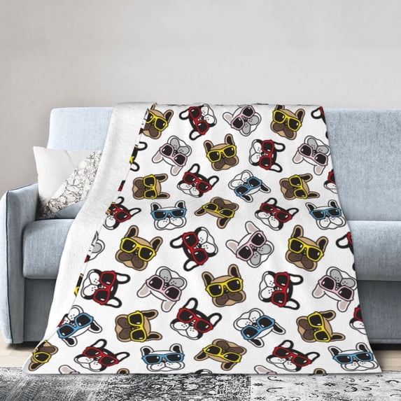 KLL Fleece Blanket Plush Throw Blanket Bulldog Sunglasses Face ,Soft Fuzzy Cozy Flannel Blanket for Couch Sofa Bed.(80"x60" )