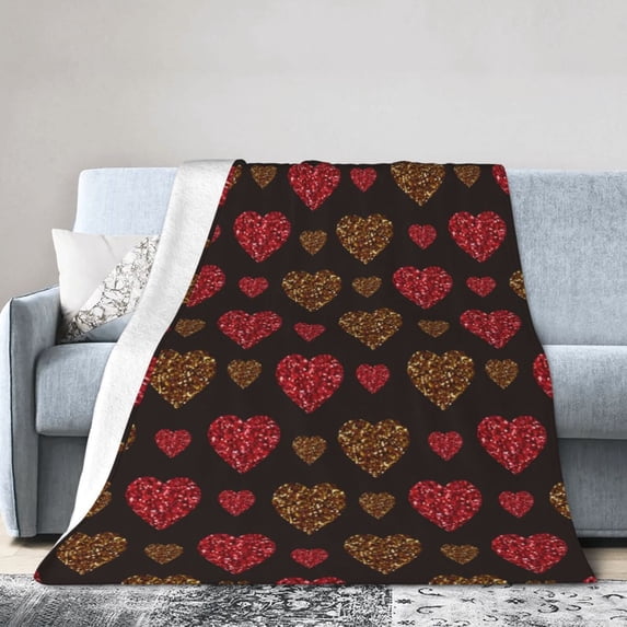 KLL Fleece Blanket Plush Throw Blanket Gold Glitter Heart ,Soft Fuzzy Cozy Flannel Blanket for Couch Sofa Bed.(40"x30" )