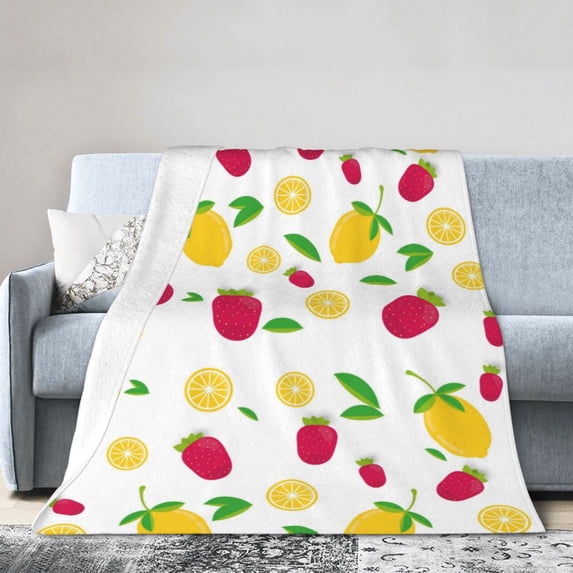 KLL Fleece Blanket Plush Throw Blanket Strawberry and Lemon ,Soft Fuzzy Cozy Flannel Blanket for Couch Sofa Bed.(80"x60" )