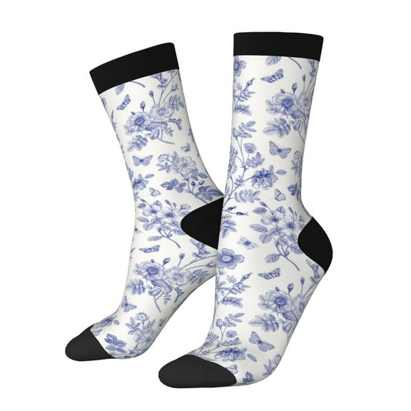 KLL Floral Butterfly Print Cool Socks Men's Women's Crew Socks Funny Crazy Novelty Stockings