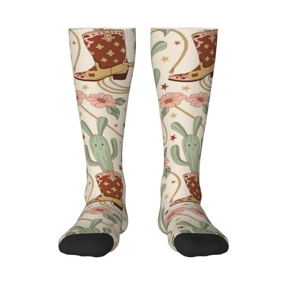 KLL Floral Cowboy Boots Print Cool Socks Men's Women's Crew Socks Funny Crazy Novelty Stockings