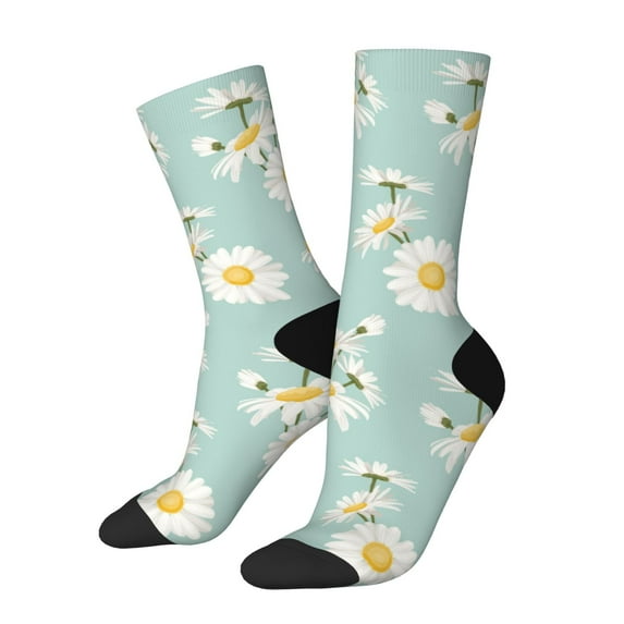 KLL Floral Daisy Print Cool Socks Men's Women's Crew Socks Funny Crazy Novelty Stockings