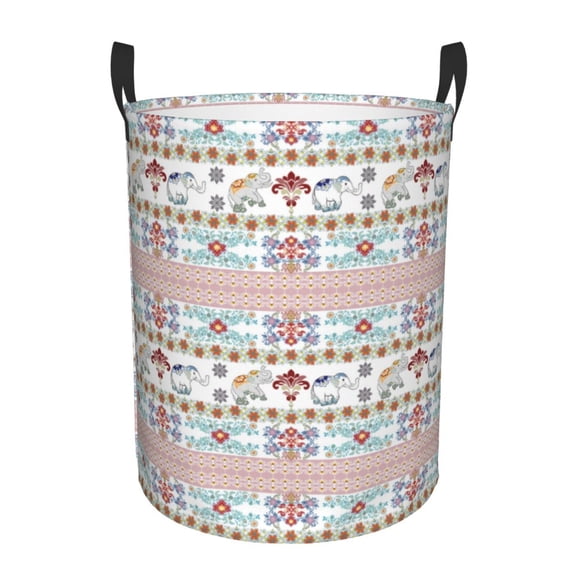 KLL Floral Elephant Waterproof Foldable Laundry Hamper Bucket with Handles for Storage Bin,Kids Room,Home Organizer-Small