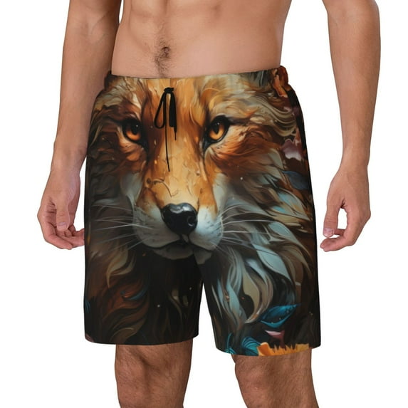 KLL Floral Fox for Mens Swim Trunks Quick Dry Swim Shorts with Built-in Compression Liner Funny Swimwear Bathing Suits-Medium