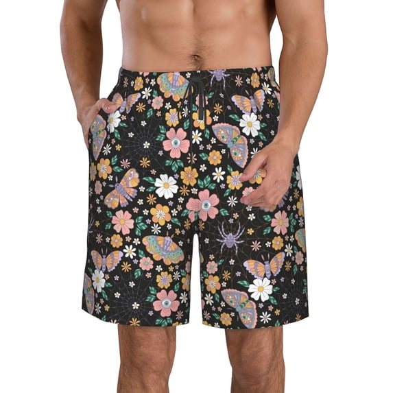 KLL Floral Insects Men's Casual Summer Beach Shorts Hawaiian Shorts with Pockets-XX-Large