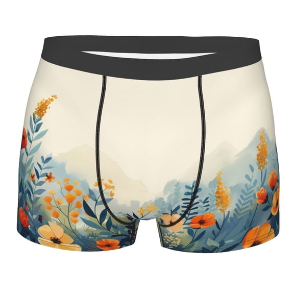 KLL Floral Mountain Landscape Men's Cotton Boxer Briefs Underwear-Large