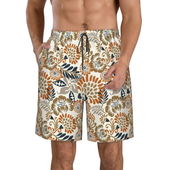 KLL Floral Paisley Men's Casual Summer Beach Shorts Hawaiian Shorts with Pockets-Small