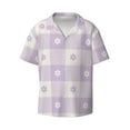thumbnail image 1 of KLL Floral Purple Buffalo Plaid Print Men's Shirt Short Sleeve Button Down Summer Cuba Beach Shirts- 3X-Large, 1 of 7