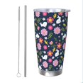 thumbnail image 1 of KLL Floral Rabbit Print 40oz Stainless Steel Insulated Car Cup with Spillproof Lid - Keep Your Drink Hot or Cold on the Go-Straw Two-piece Set, 1 of 8