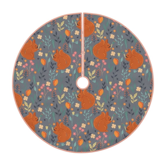 KLL Floral Squirrel Christmas Tree Skirt 48" ,Party Decorations Farmhouse for Christmas Decorations Holiday Party