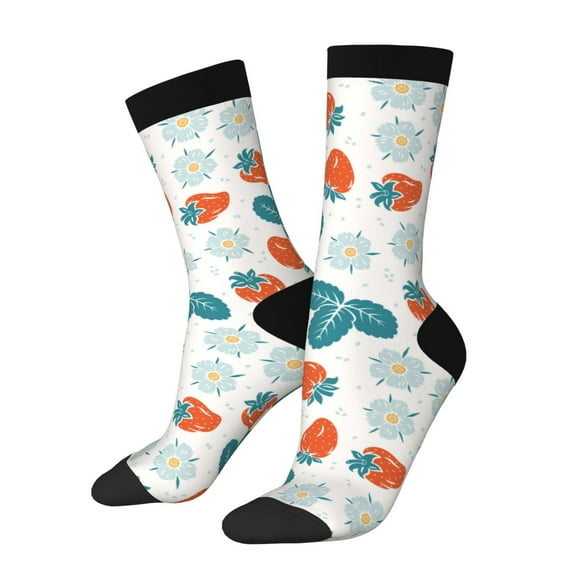 KLL Floral Strawberr Print Cool Socks Men's Women's Crew Socks Funny Crazy Novelty Stockings