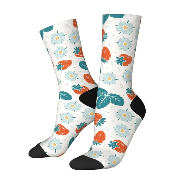 KLL Floral Strawberr Print Cool Socks Men's Women's Crew Socks Funny Crazy Novelty Stockings