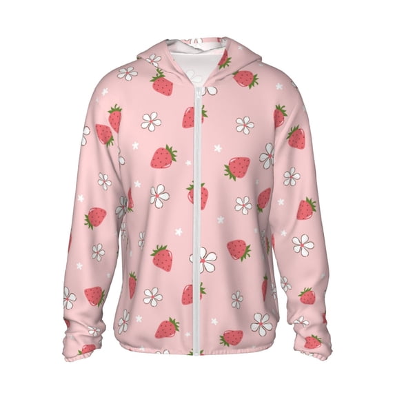 KLL Floral Strawberr Print Men's Women’s UPF 50+ Sun Protection Outdoor Hoodie Jacket Long Sleeve Fishing Hiking Performance Shirt-X-Large