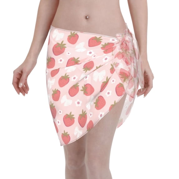 KLL Floral Strawberr Print Women's Sarong Coverups Short Bathing Suit Wrap Skirt Beach Wrap Swimsuit Cover Ups