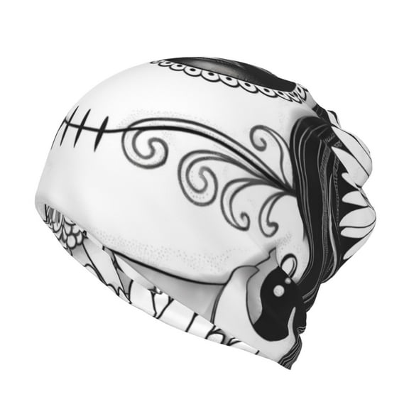 KLL Floral Sugar Skull Portrait Pirnt Wicking Running Beanie Head Wrap Cycling Bandana for Men Women