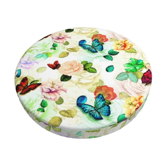 KLL Floral Vintage Round Bar Chair Cushion Cover 14 inch ,Bar Stool Protector with Elastic, Soft Washable