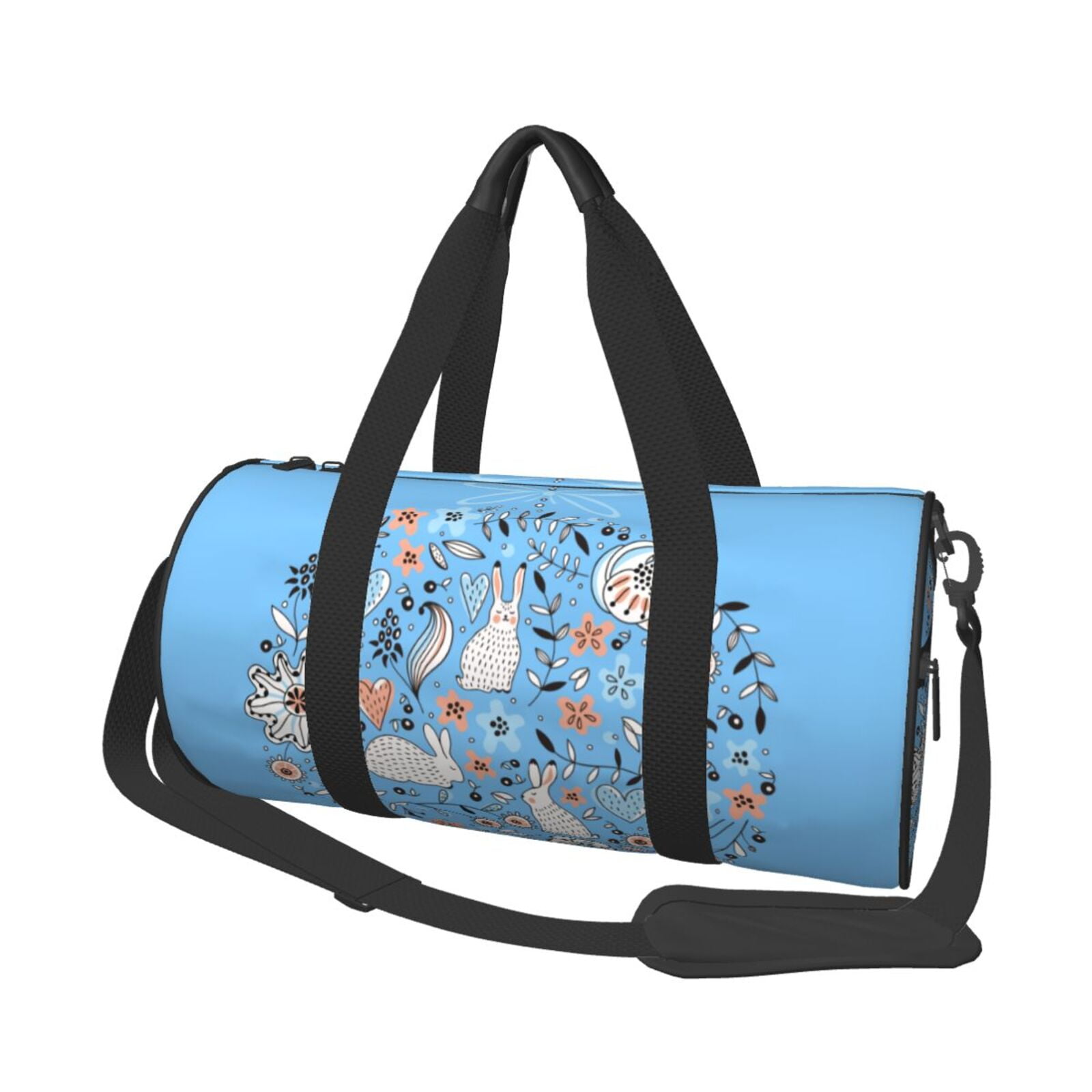 KLL Floral with Rabbits Duffle Bag For Men Women Sport Gym Fitness Tote